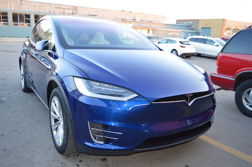 Tesla bumper after repair at an auto body shop in scarborough